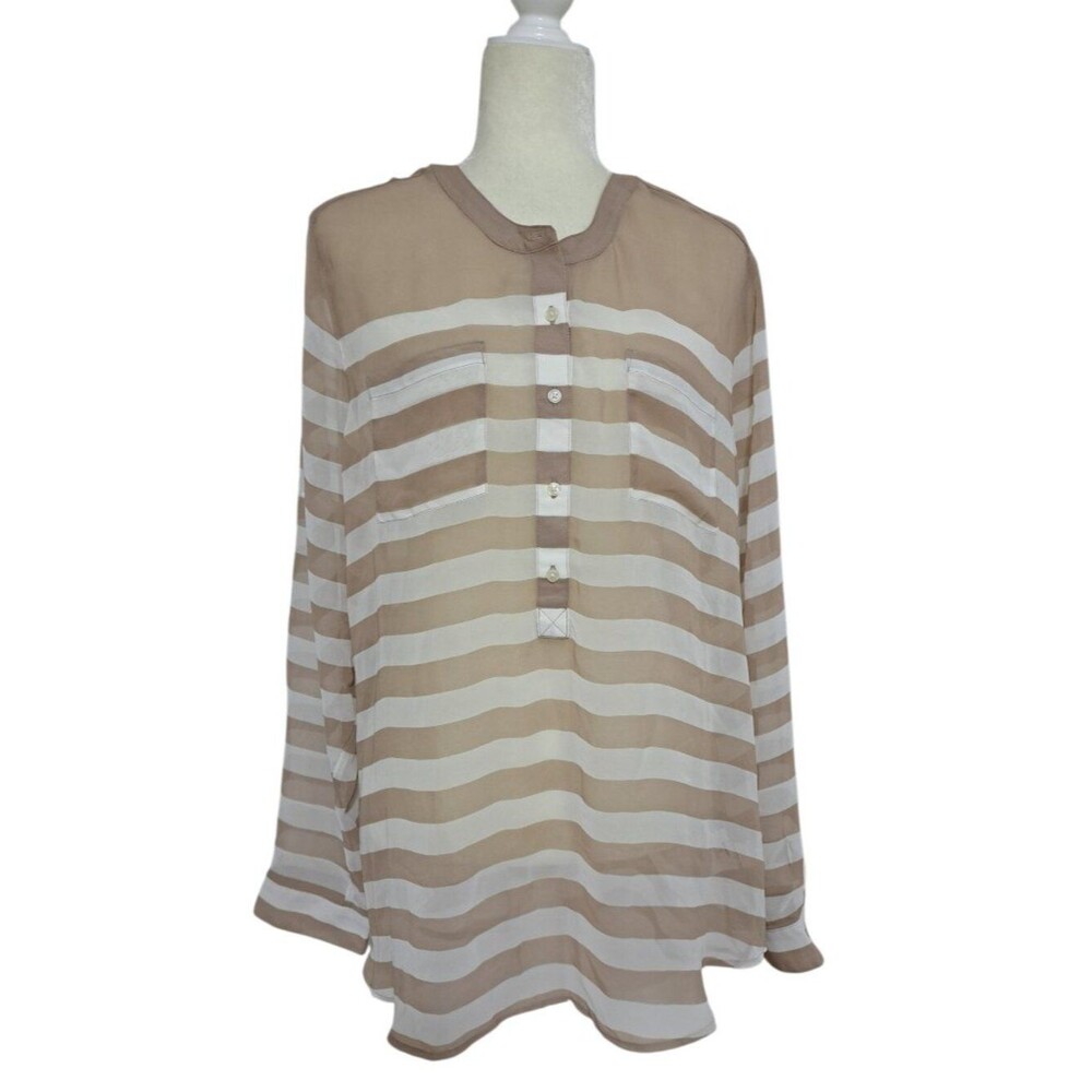 Old Navy Women's Sheer Striped Blouse Top Long Sleeves Size XL